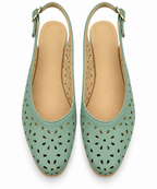 Sage Green Slingback Flats with Floral Cutouts