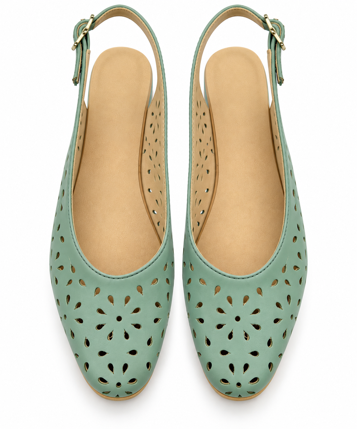 Sage Green Slingback Flats with Floral Cutouts