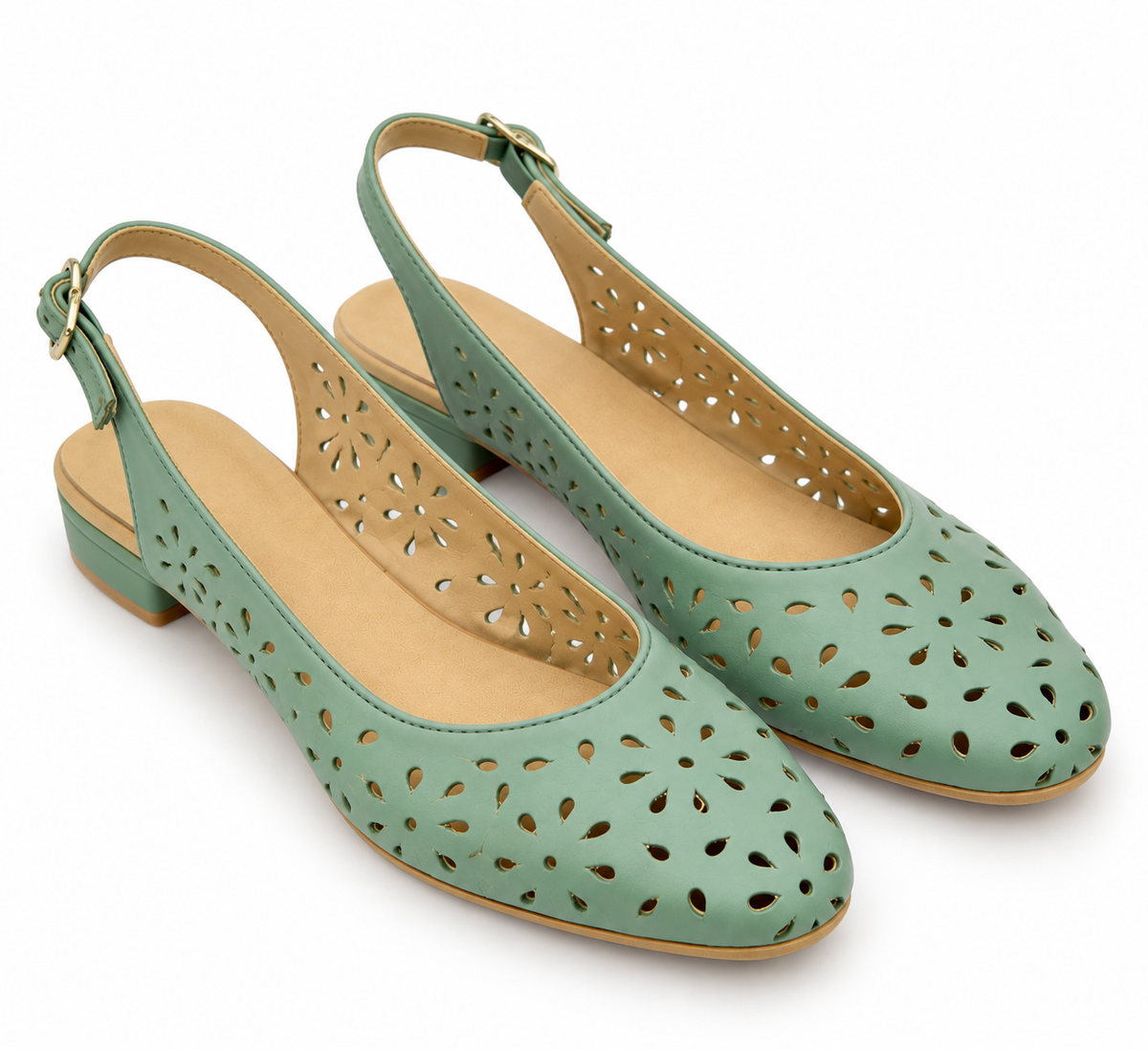 Sage Green Slingback Flats with Floral Cutouts