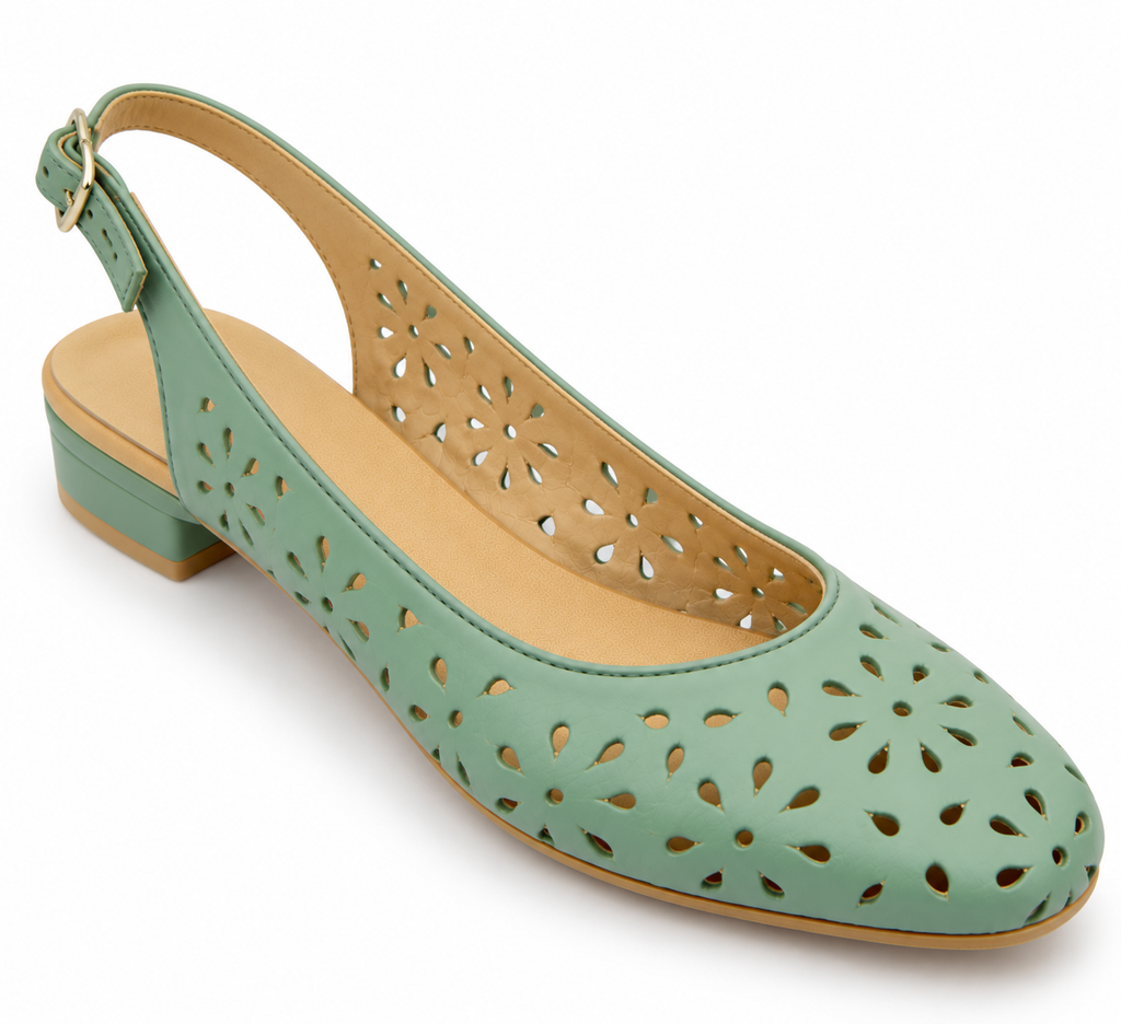 Sage Green Slingback Flats with Floral Cutouts