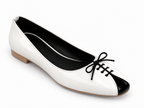 Women's White & Black Lace-Up Ballet Flats | Low Block Heel