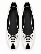 Women's White & Black Lace-Up Ballet Flats | Low Block Heel