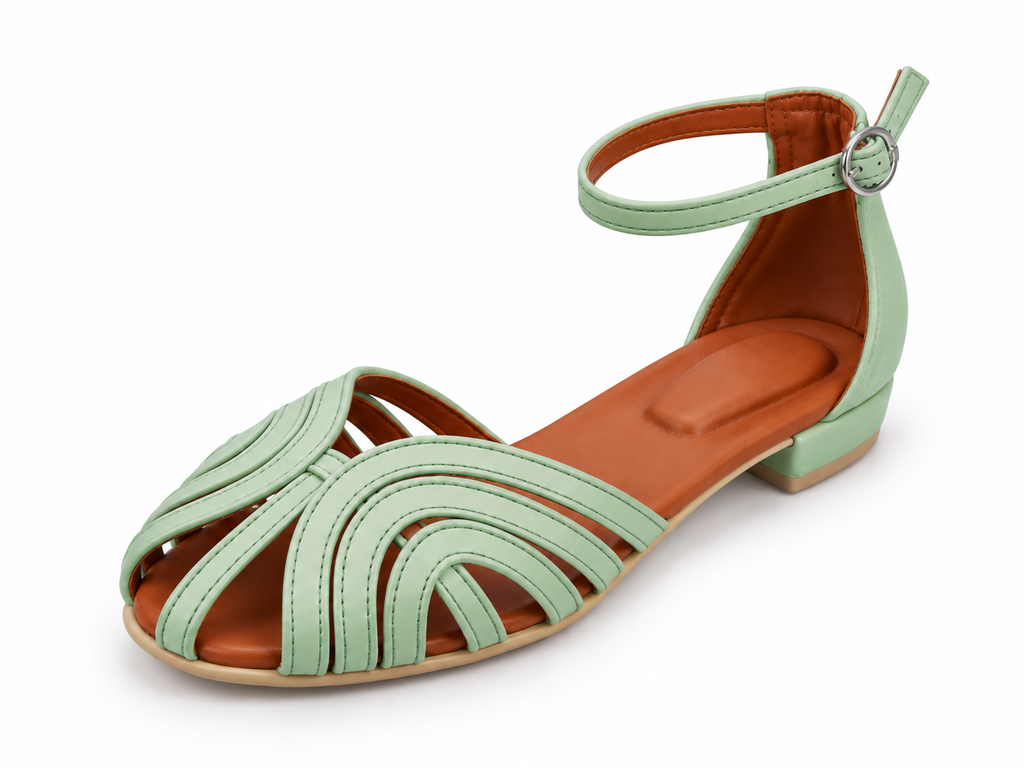 Women's Mint Green Ankle Strap Sandals | Strappy Open Toe & Low Block Heel