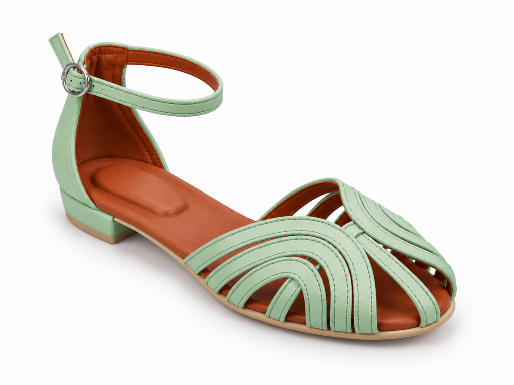 Women's Mint Green Ankle Strap Sandals | Strappy Open Toe & Low Block Heel