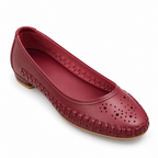 Women's Burgundy Perforated Leather Ballet Flats | Round Toe
