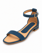 Women's Denim Blue Ankle Strap Sandals – Open-Toe Low Block Heel