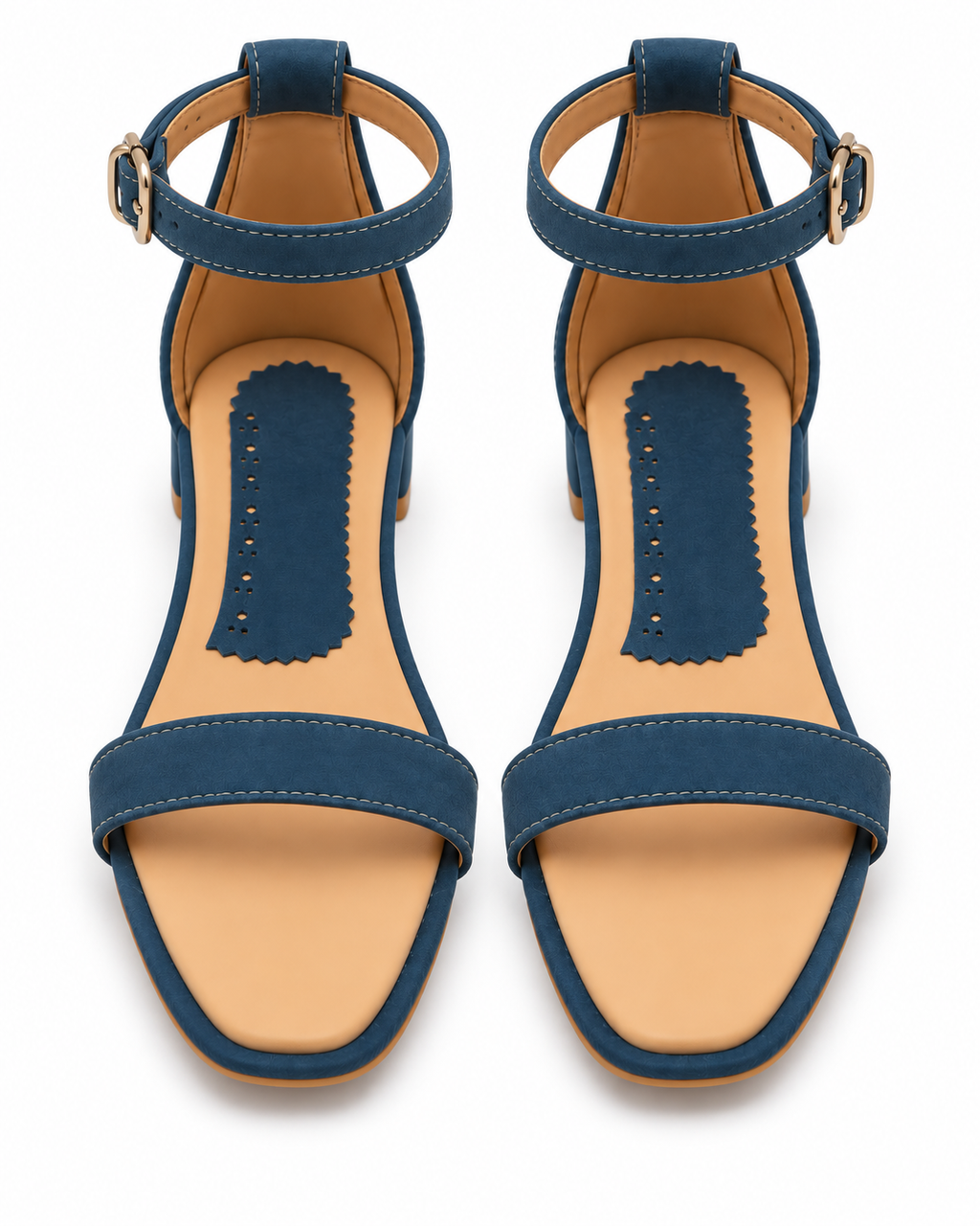 Women's Denim Blue Ankle Strap Sandals – Open-Toe Low Block Heel