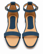 Women's Denim Blue Ankle Strap Sandals – Open-Toe Low Block Heel