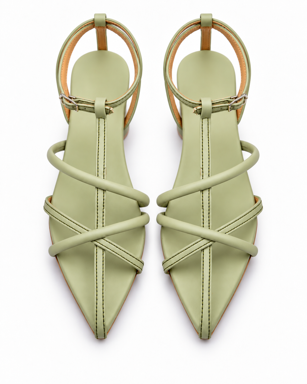 Sage Green Block Heel Sandals – Strappy T-Strap & Ankle Buckle