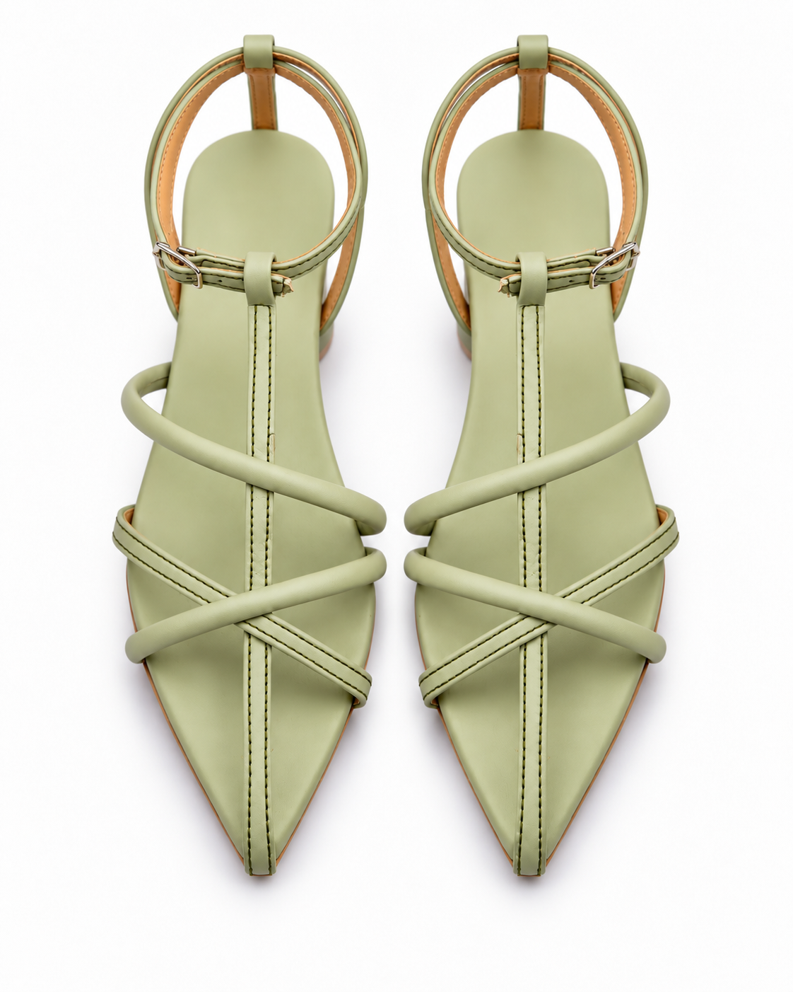 Sage Green Block Heel Sandals – Strappy T-Strap & Ankle Buckle