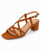 Women's Tan Bown Strappy Block Heel Sandals | Square Toe & Ankle Strap