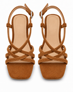 Women's Tan Bown Strappy Block Heel Sandals | Square Toe & Ankle Strap