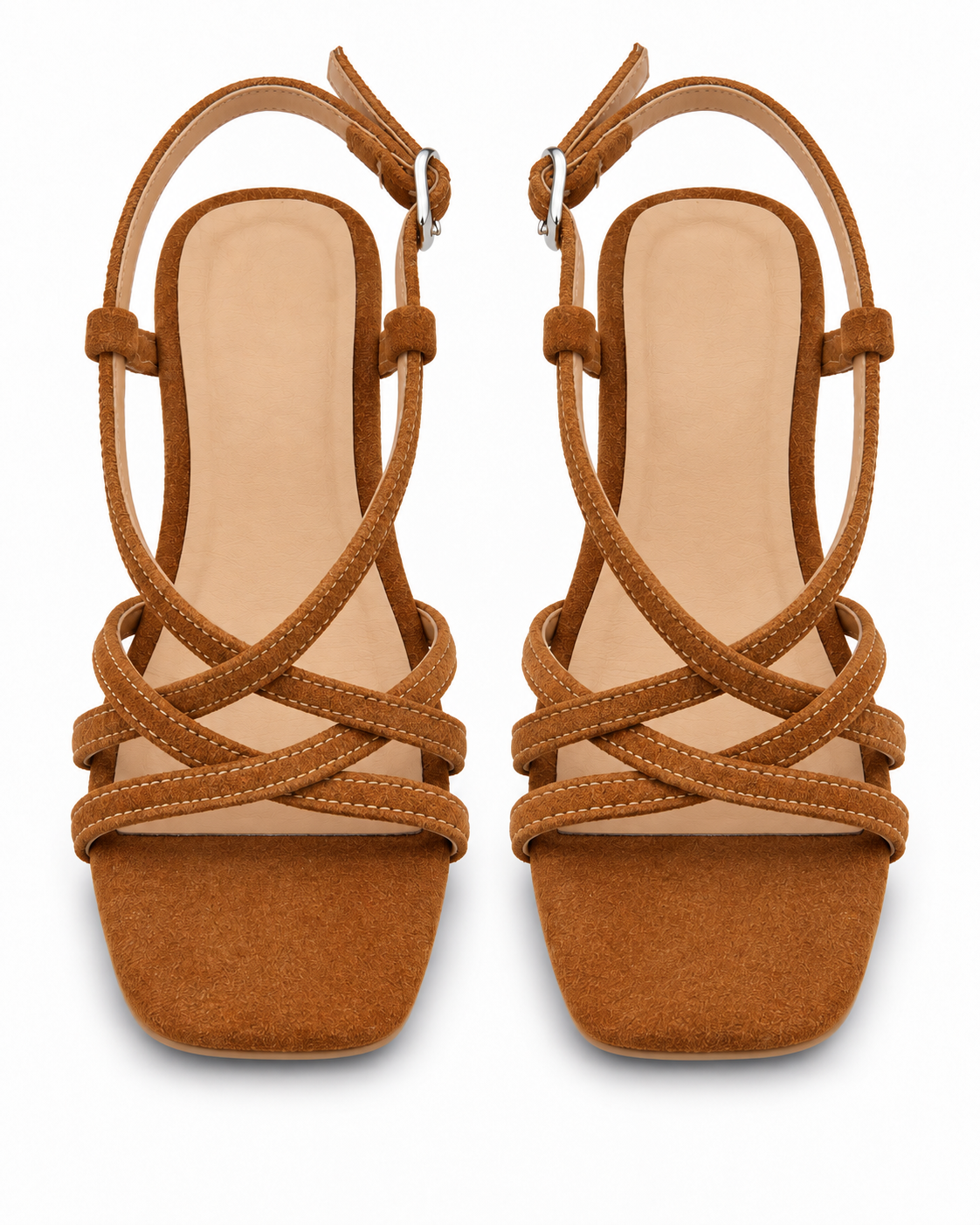 Women's Tan Bown Strappy Block Heel Sandals | Square Toe & Ankle Strap
