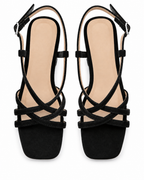 Women's Black Strappy Block Heel Sandals | Square Toe & Ankle Strap