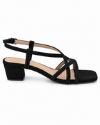 Women's Black Strappy Block Heel Sandals | Square Toe & Ankle Strap