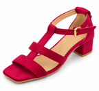 Women's Fuchsia Pink Low Block Heel Sandals | T-Strap