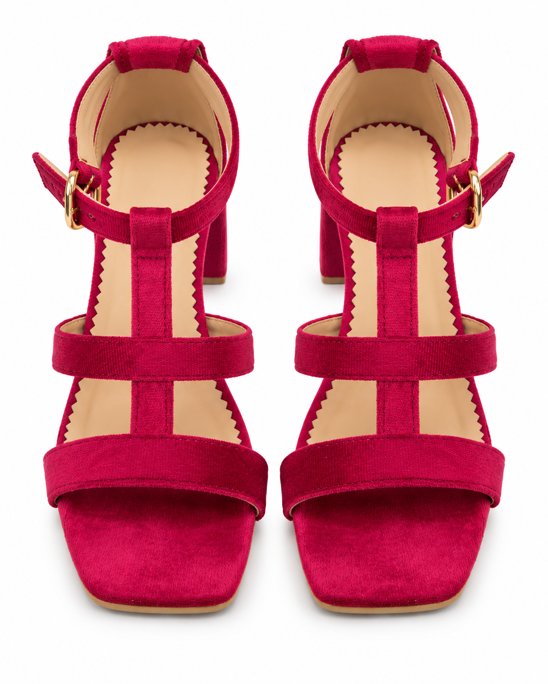 Women's Fuchsia Pink Low Block Heel Sandals | T-Strap