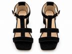 Women's Black Low Block Heel Sandals | T-Strap