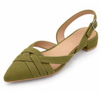 Olive Green Pointed Toe Slingback Flats | Criss Cross Straps