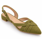Olive Green Pointed Toe Slingback Flats | Criss Cross Straps