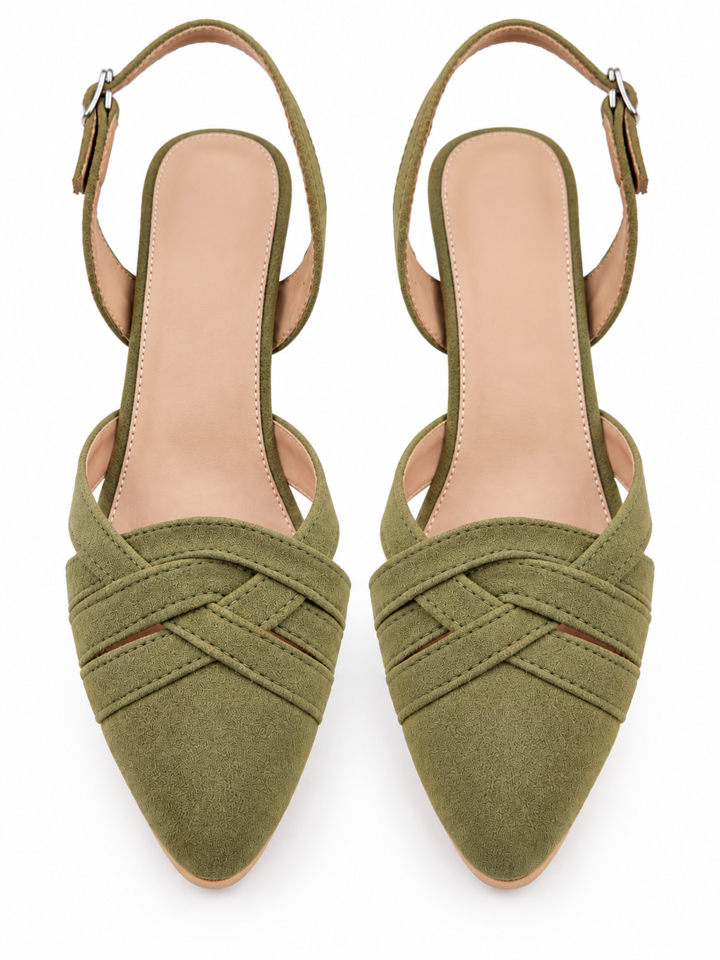 Olive Green Pointed Toe Slingback Heels | Criss Cross Straps