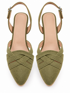 Olive Green Pointed Toe Slingback Heels | Criss Cross Straps