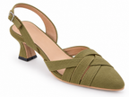 Olive Green Pointed Toe Slingback Heels | Criss Cross Straps