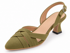 Olive Green Pointed Toe Slingback Heels | Criss Cross Straps