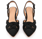 Black Pointed Toe Slingback Heels | Criss Cross Straps