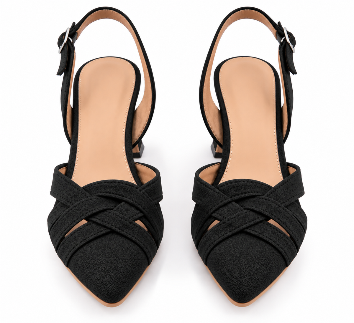 Black Pointed Toe Slingback Heels | Criss Cross Straps