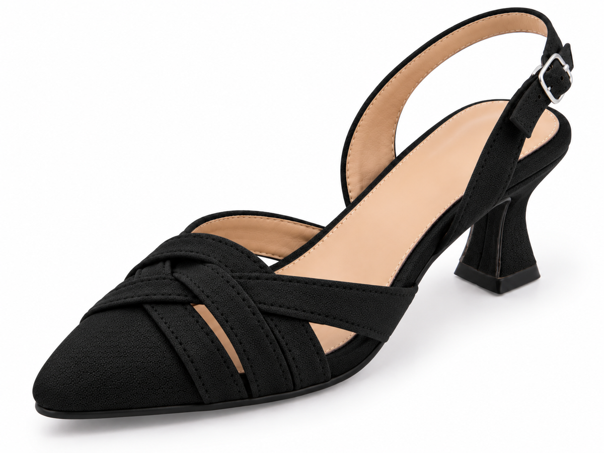 Black Pointed Toe Slingback Heels | Criss Cross Straps