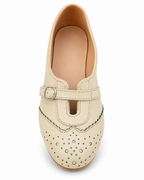 Beige Mary Jane Ballet Flats for Women | Buckle Strap, Cutout Toe