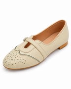 Beige Mary Jane Ballet Flats for Women | Buckle Strap, Cutout Toe