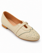 Beige Mary Jane Ballet Flats for Women | Buckle Strap, Cutout Toe