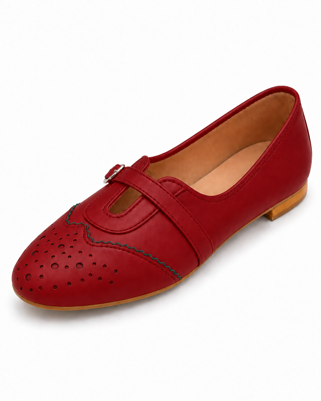 Cherry Red Mary Jane Flats for Women | Buckle Strap Ballet Shoes