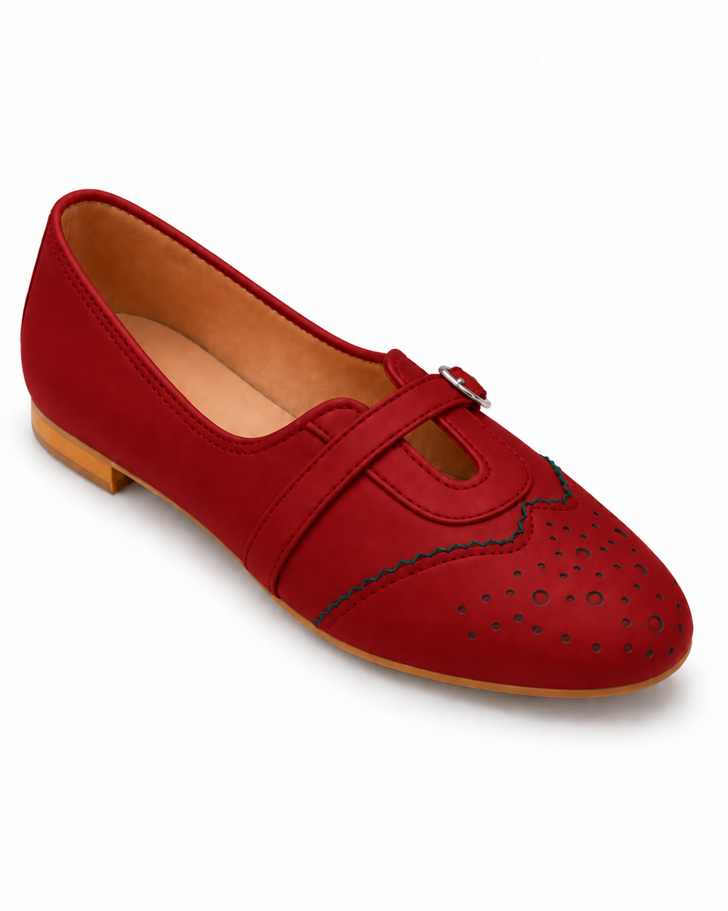 Cherry Red Mary Jane Flats for Women | Buckle Strap Ballet Shoes