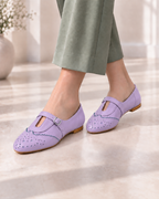 Women's Lavender Mary Jane Flats | Brogue Detail & Buckle Strap