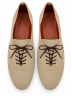 Women's Beige Lace-Up Oxford Flats | Low Block Heel