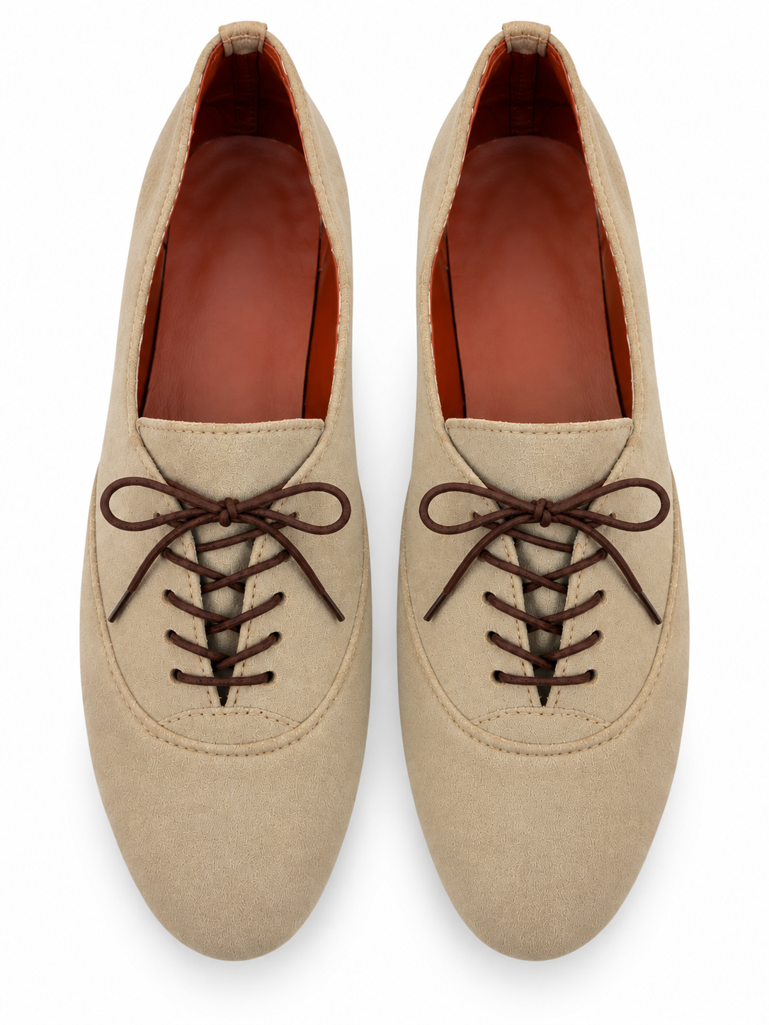 Women's Beige Lace-Up Oxford Flats | Low Block Heel