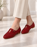 Cherry Red Mary Jane Flats for Women | Buckle Strap Ballet Shoes