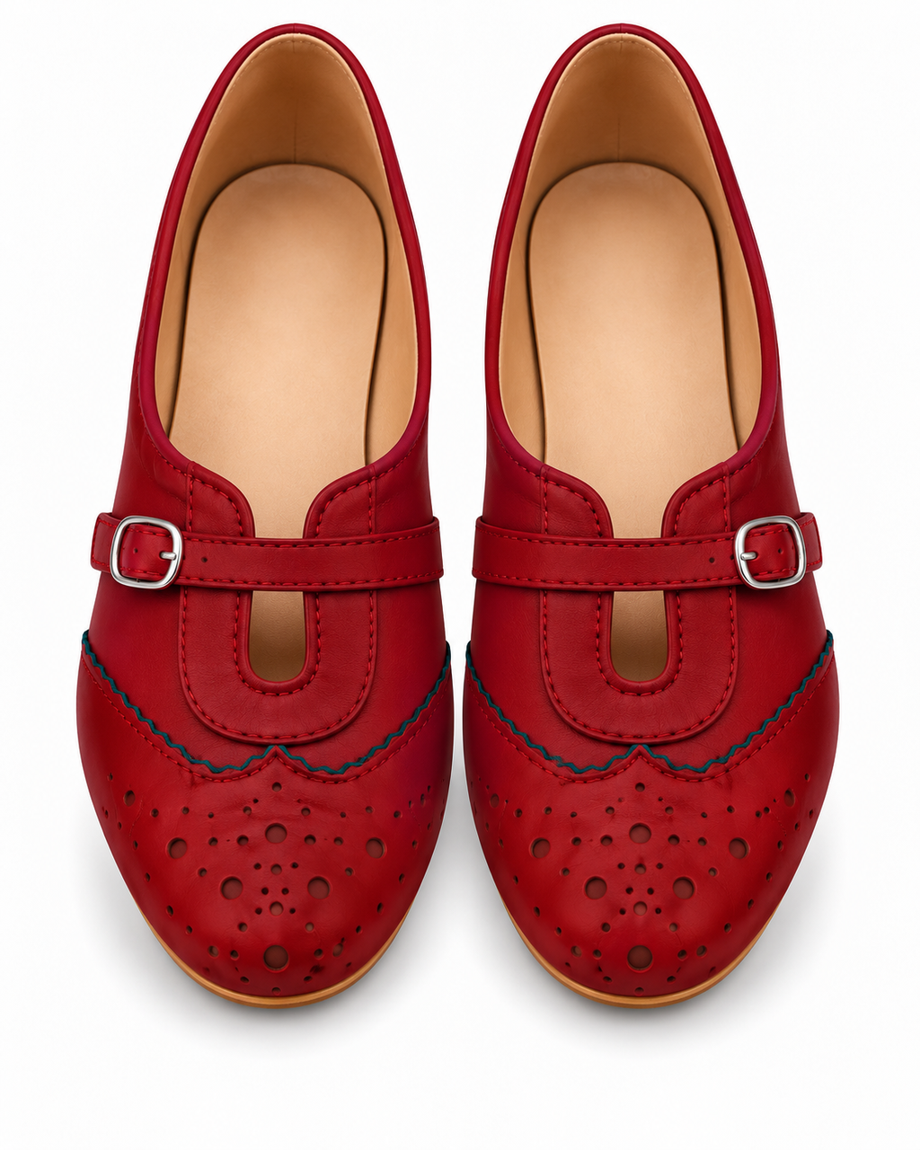 Cherry Red Mary Jane Flats for Women | Buckle Strap Ballet Shoes