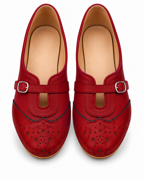 Cherry Red Mary Jane Flats for Women | Buckle Strap Ballet Shoes