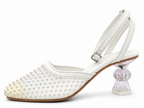 Ivory Rhinestone Mesh Ankle Strap Pumps | Clear Sculpted Heel