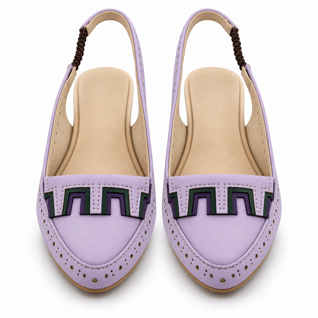 Women's Lavender Slingback Loafer Pumps | Perforated Block Heel Shoes