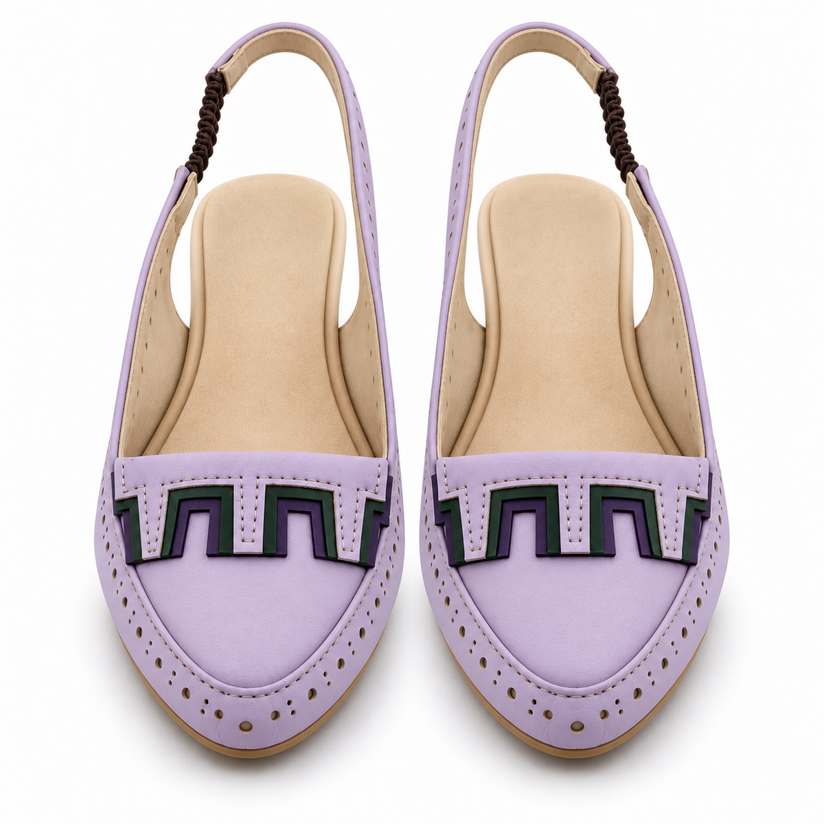 Women's Lavender Slingback Loafer Pumps | Perforated Block Heel Shoes