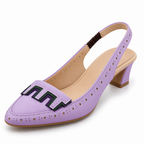 Women's Lavender Slingback Loafer Pumps | Perforated Block Heel Shoes