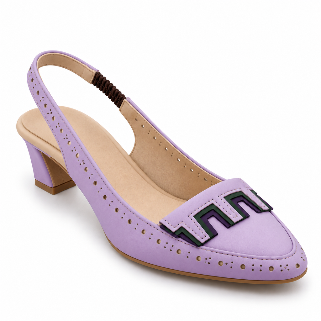 Women's Lavender Slingback Loafer Pumps | Perforated Block Heel Shoes