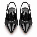 Women’s Black Pointed Toe Slingback Pumps | Patent Cap Toe & Block Heel