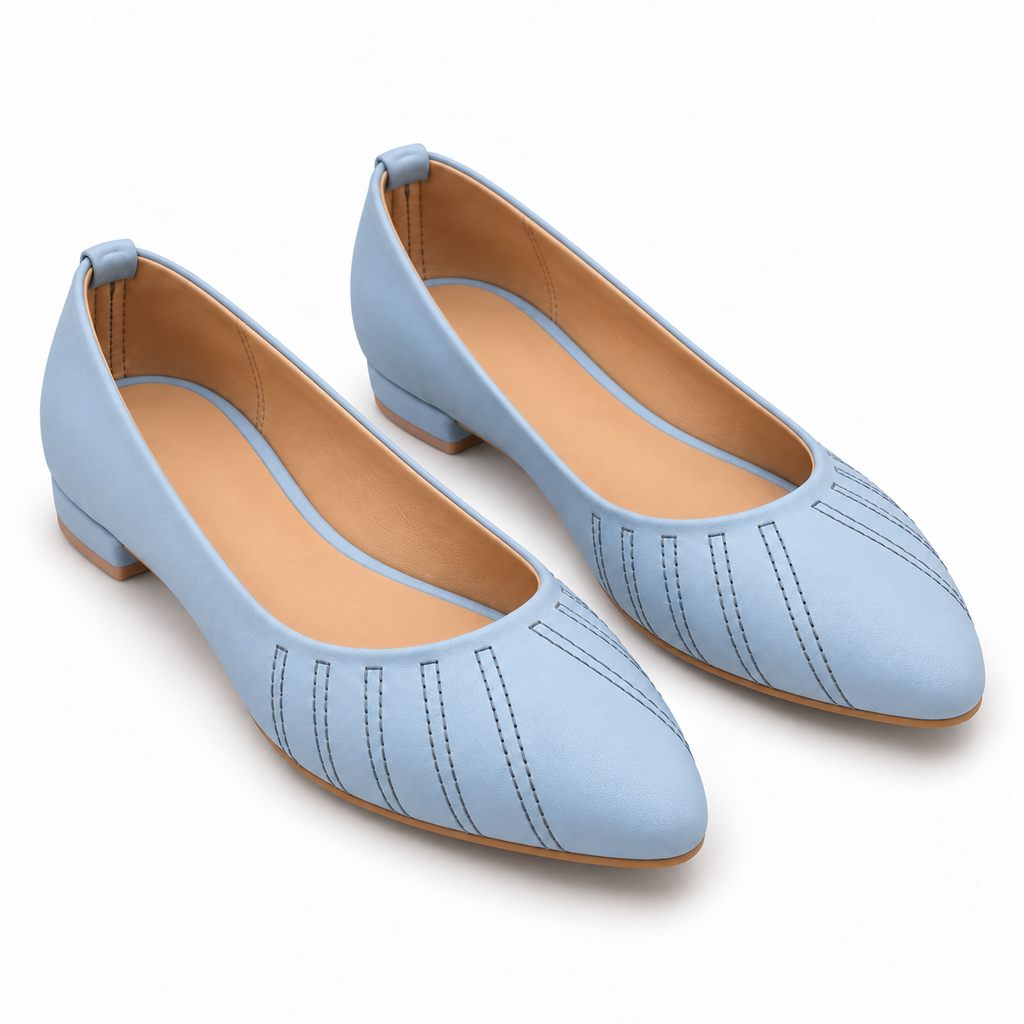 Women’s Light Blue Ballet Flats | Low Block Heel Slip-On Shoes