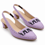 Women's Lavender Slingback Loafer Pumps | Perforated Block Heel Shoes